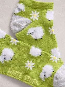 White Stuff Fluffy Sheep Trainer Socks, Green/Multi - view 2, Green/Multi