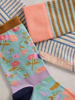 White Stuff Floral/Stripe Ankle Socks, Pack of 3, Pink - view 2, Pink