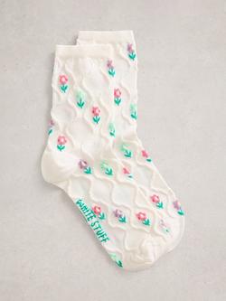 White Stuff Textured Floral Ankle Socks, White, White