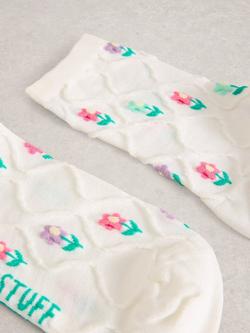 White Stuff Textured Floral Ankle Socks, White - view 2, White