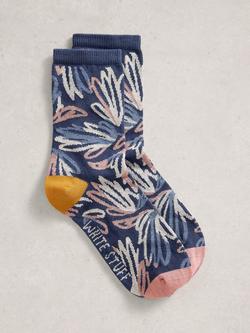 White Stuff Graphic Floral Ankle Socks, Blue, Blue