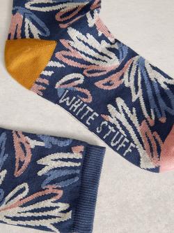 White Stuff Graphic Floral Ankle Socks, Blue - view 2, Blue