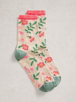 White Stuff Floral Ankle Socks, Grey, Grey