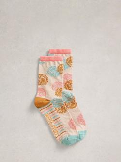 White Stuff Dandelion Floral Ankle Socks, Natural/Multi, Natural/Multi