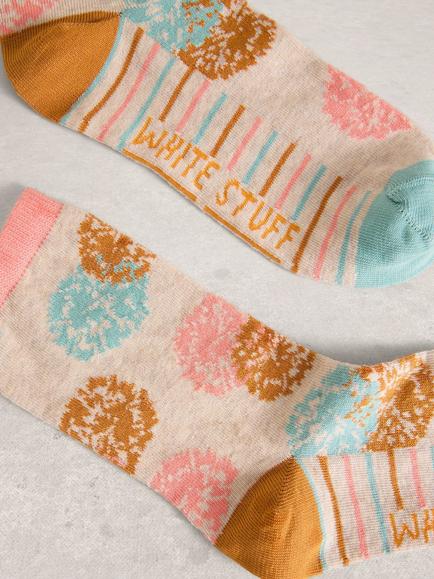 White Stuff Dandelion Floral Ankle Socks, Natural/Multi - view 2, Natural/Multi