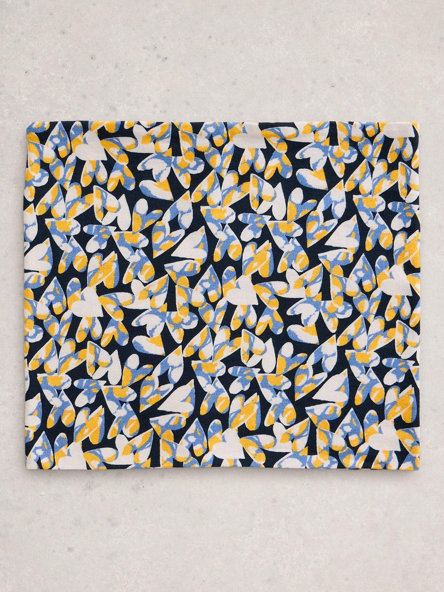 Product image 2 of 4, which shows White Stuff Heart Print Roll Scarf, Yellow/Multi, One Size