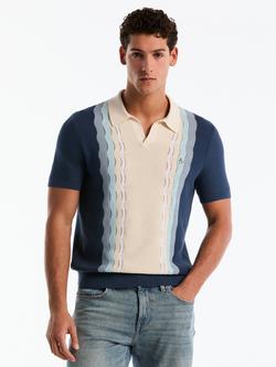 Original Penguin Vertical Wave Stripe Cotton Polo Shirt, Sargasso Sea, Sargasso Sea