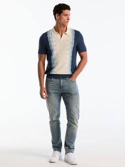 Original Penguin Vertical Wave Stripe Cotton Polo Shirt, Sargasso Sea - view 2, Sargasso Sea