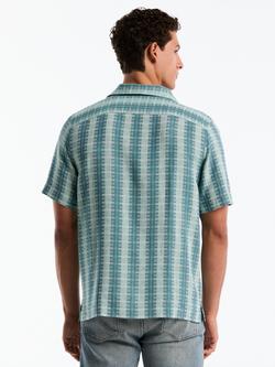 Original Penguin Dobby Linen Blend Vertical Pattern Short Sleeve Shirt, Copen Blue - view 2, Copen Blue