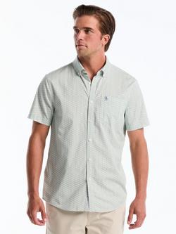 Original Penguin Cotton Blend Regular Fit Mini Geo Shirt, Green/White, Green/White