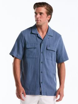 Original Penguin Cotton Regular Fit Textured Yarn Dyed Shirt, Sargasso Sea, Sargasso Sea