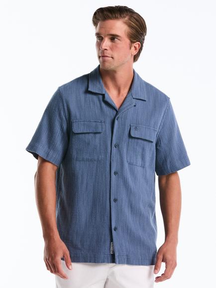 Original Penguin Cotton Regular Fit Textured Yarn Dyed Shirt, Sargasso Sea, Sargasso Sea