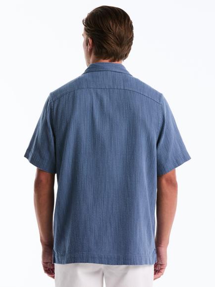 Original Penguin Cotton Regular Fit Textured Yarn Dyed Shirt, Sargasso Sea - view 2, Sargasso Sea