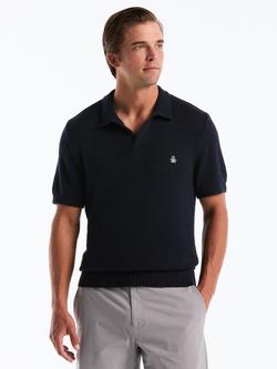 Original Penguin Johnny Slub Cotton Regular Fit Short Sleeve Polo Shirt, Navy, Navy