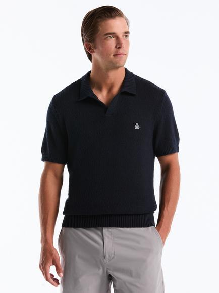 Original Penguin Johnny Slub Cotton Regular Fit Short Sleeve Polo Shirt, Navy, Navy