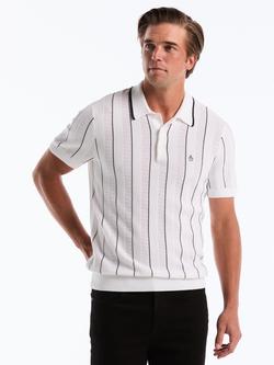 Original Penguin Vertical Stripe Polo Shirt, Navy/Multi, Bright White/Multi