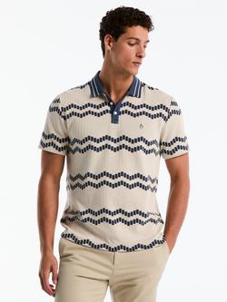 Original Penguin Cotton Rich Jacquard Wavy Tiles Polo Shirt, Birch, Birch