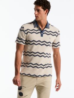 Original Penguin Cotton Rich Jacquard Wavy Tiles Polo Shirt, Birch - view 2, Birch