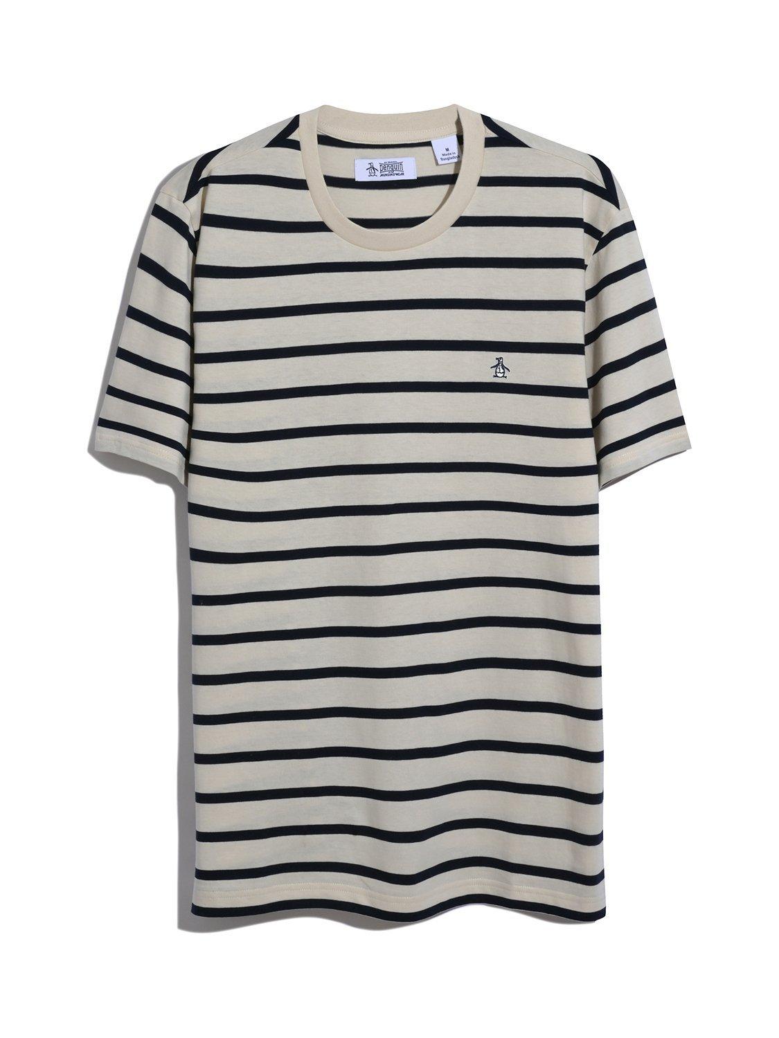 Product image 4 of 5, which shows Original Penguin Breton Stripe Cotton T-Shirt, Birch/Black, XXL