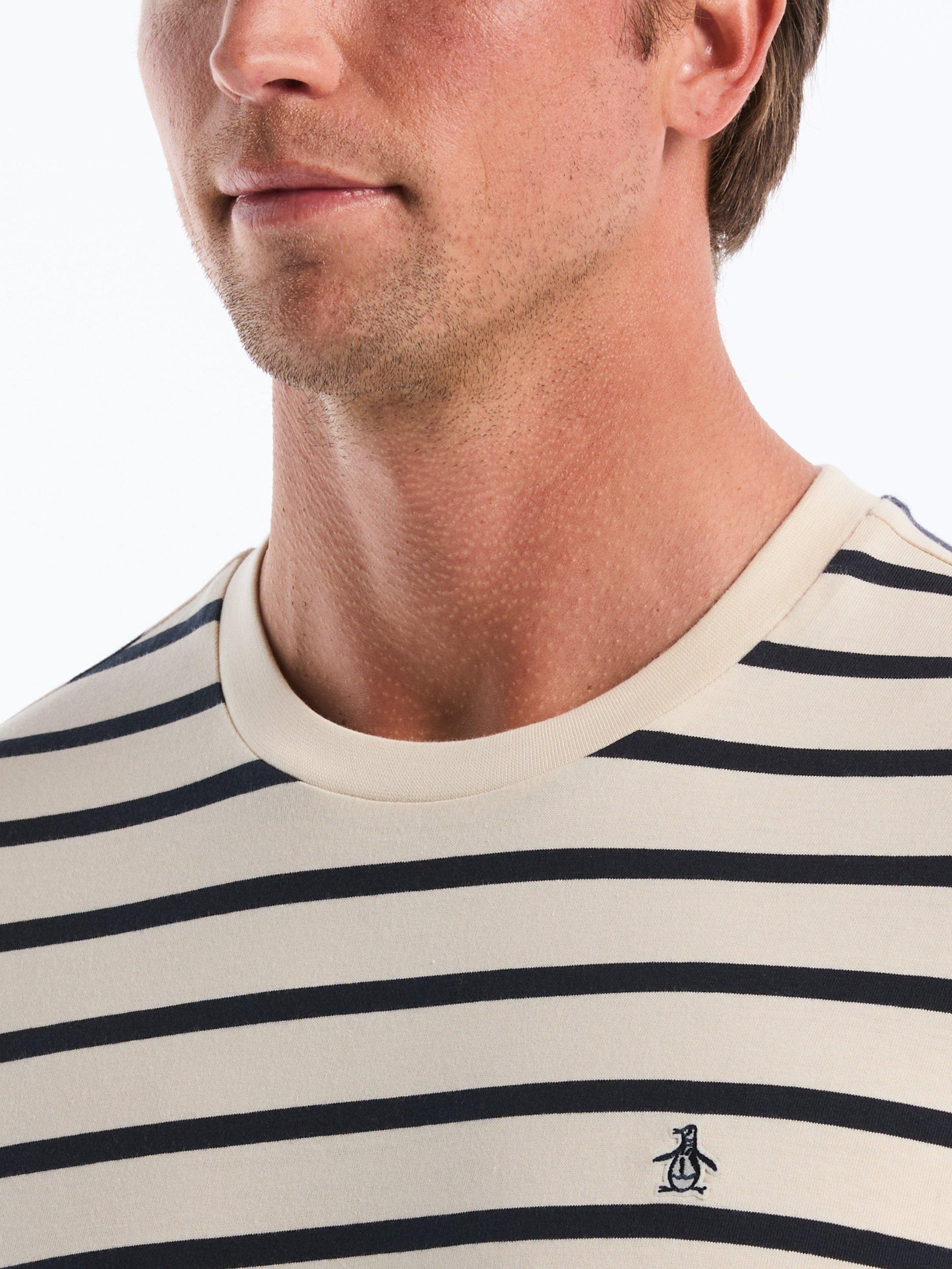 Product image 5 of 5, which shows Original Penguin Breton Stripe Cotton T-Shirt, Birch/Black, XXL