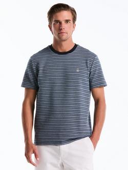 Original Penguin Cotton Blend Regular Fit Textured Jacquard Stripe T-Shirt, Dark Sapphire, Dark Sapphire