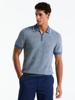 Original Penguin Geo Cable Cotton Polo Shirt, Blue/White, Blue/White