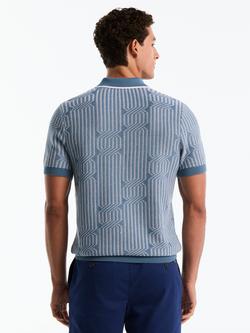Original Penguin Geo Cable Cotton Polo Shirt, Blue/White - view 2, Blue/White