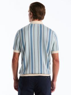 Original Penguin Vertical Stripe Short Sleeve Jersey Polo Top, Blue/Birch - view 2, Blue/Birch