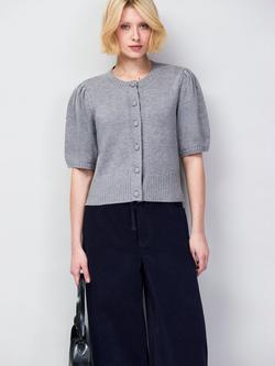 Ro&Zo Puff Sleeve Wool Blend Cardigan, Grey, Grey