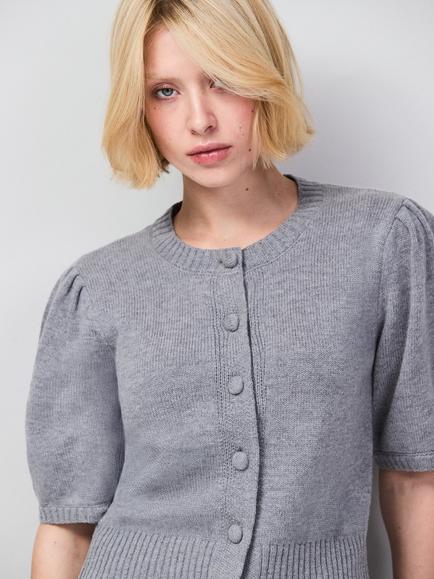 Ro&Zo Puff Sleeve Wool Blend Cardigan, Grey - view 2, Grey