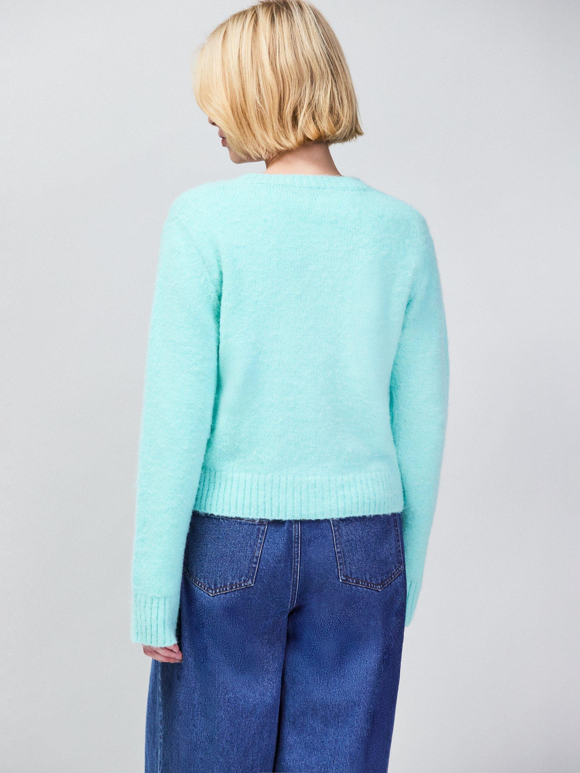 Product image 7 of 7, which shows Ro&Zo Crew Neck Brushed Knit Cardigan, Mint, XS