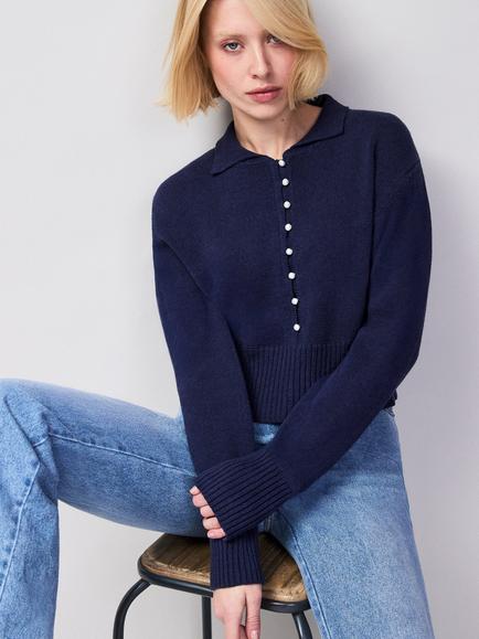 Ro&Zo Pearl Button Cardigan, Blue, Blue