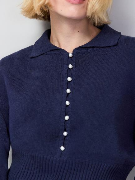 Ro&Zo Pearl Button Cardigan, Blue - view 2, Blue