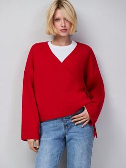 Ro&Zo Wrap Neck Wool Blend Cardigan, Red, Red