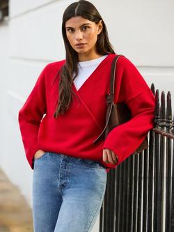 Ro&Zo Wrap Neck Wool Blend Cardigan, Red - view 2, Red