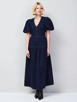 Ro&Zo Puff Sleeve Denim Maxi Dress, Blue, Blue