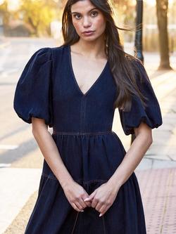 Ro&Zo Puff Sleeve Denim Maxi Dress, Blue - view 2, Blue