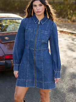 Ro&Zo Zip Front Denim Mini Dress, Blue, Blue