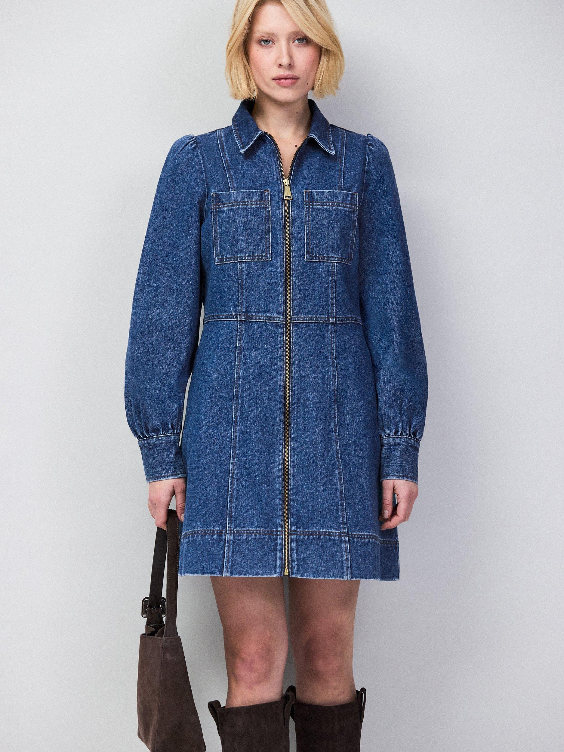 Product image 4 of 7, which shows Ro&Zo Zip Front Denim Mini Dress, Blue, 6