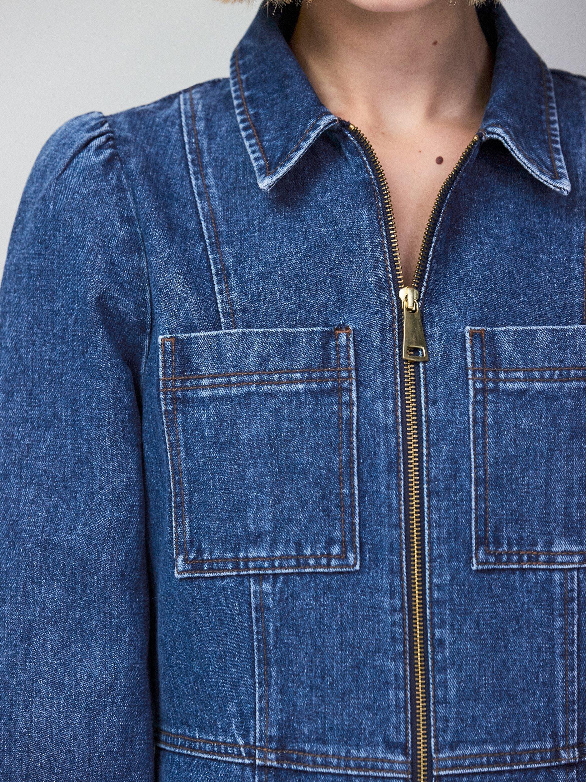 Product image 5 of 7, which shows Ro&Zo Zip Front Denim Mini Dress, Blue, 6