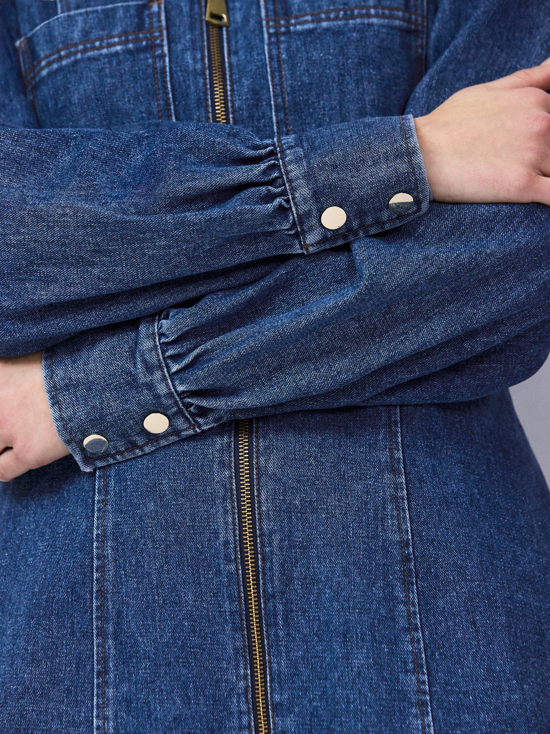 Product image 6 of 7, which shows Ro&Zo Zip Front Denim Mini Dress, Blue, 6