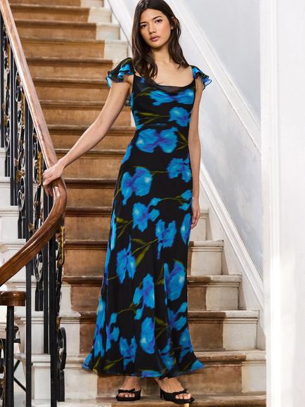 Ro&Zo Imola Floral Maxi Dress, Blue, Blue