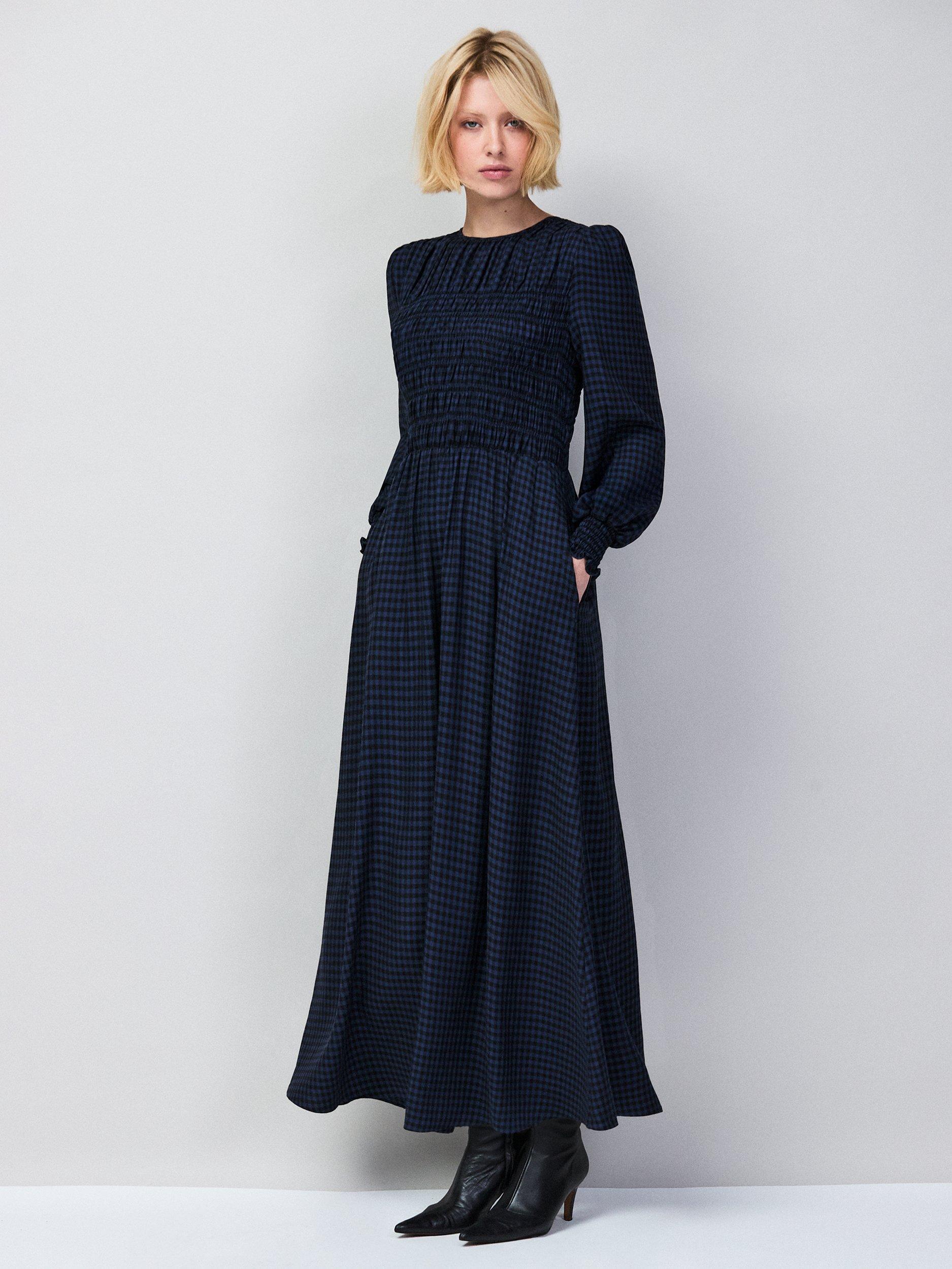 Ro&Zo Check Shirred Bodice Dress, Blue
