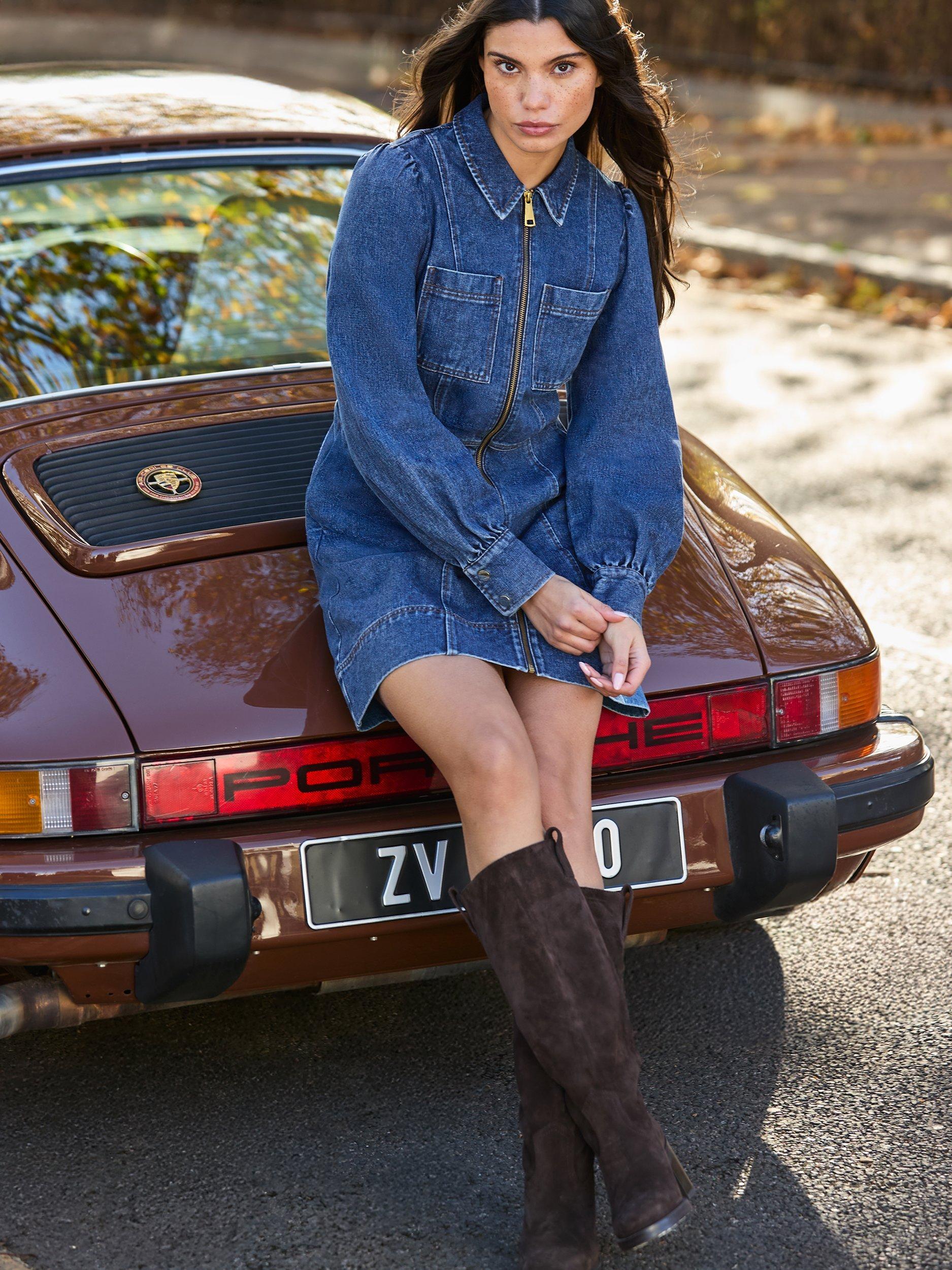 Product image 2 of 7, which shows Ro&Zo Petite Zip Front Denim Mini Dress, Blue, 6Pt