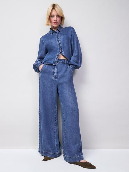 Ro&Zo Petite Wide Leg Jeans, Blue, Blue