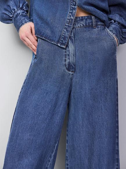 Ro&Zo Petite Wide Leg Jeans, Blue - view 2, Blue