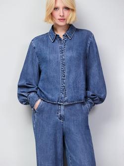 Ro&Zo Denim Cropped Shirt, Blue, Blue