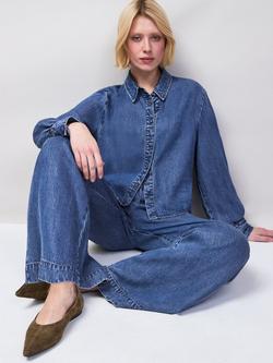 Ro&Zo Denim Cropped Shirt, Blue - view 2, Blue