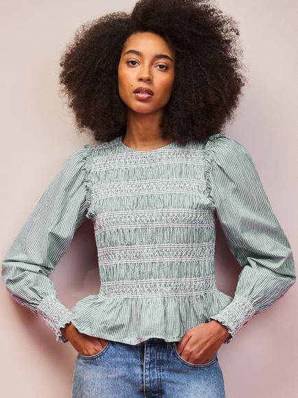 Ro&Zo Stripe Shirred Top, Green, Green