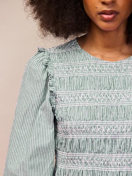 Ro&Zo Stripe Shirred Top, Green - view 2, Green
